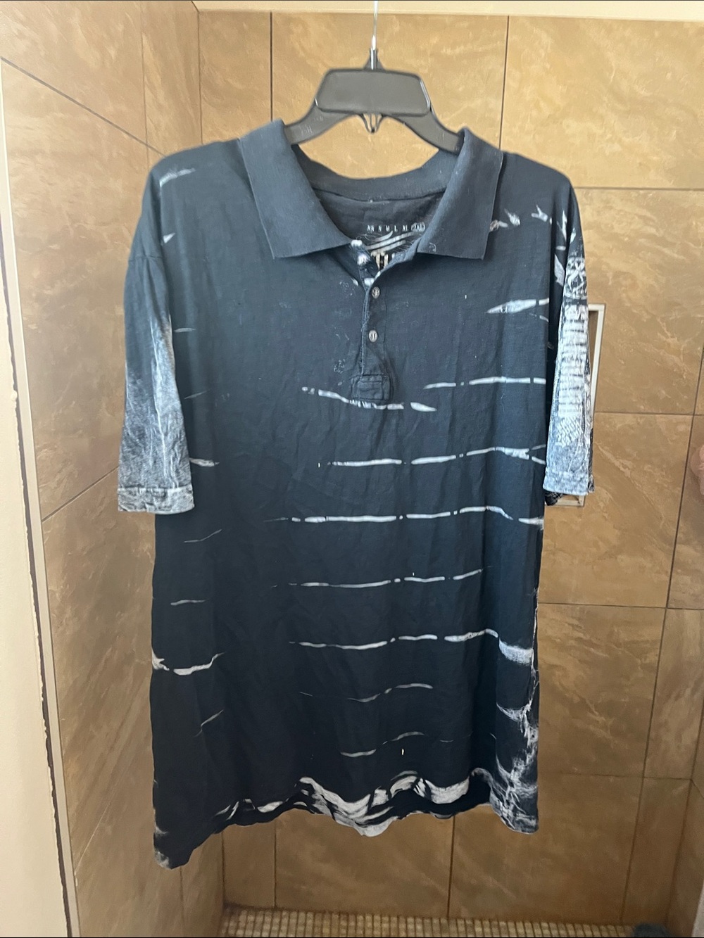 Affliction Black and White Tie-Dye Polo Shirt